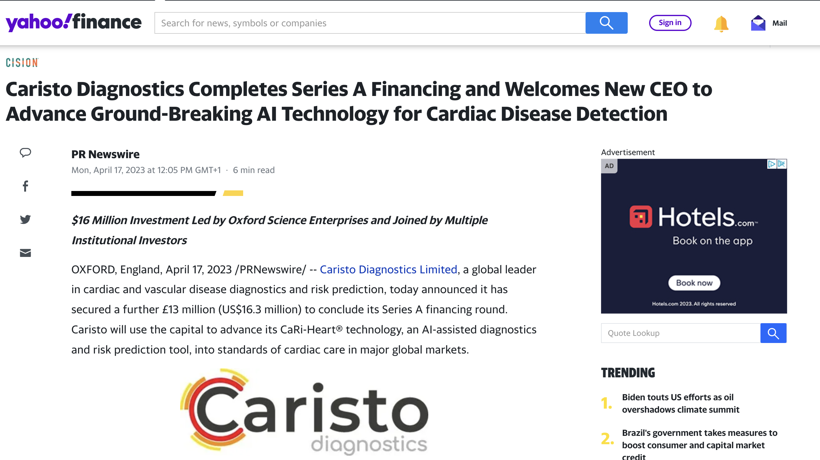 Caristo Series A announcement