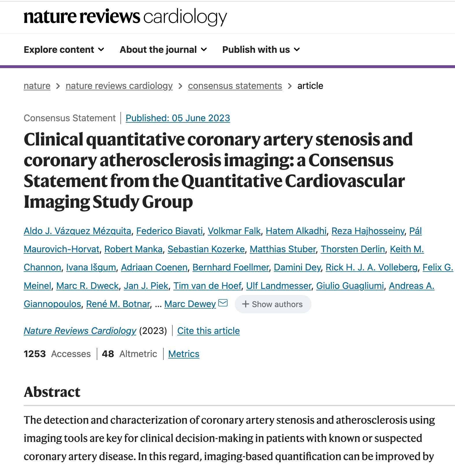 Article in Nature Reviews Cardiology Publication